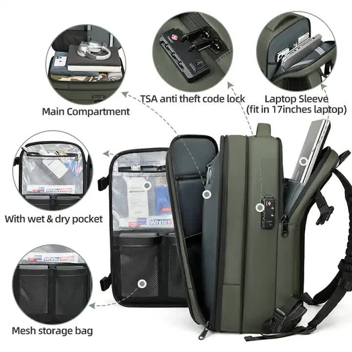 Black Expandable Waterproof Laptop Backpack | Fits 17-Inch Laptop | Anti-Theft Design | Travel Friendly