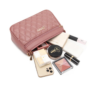 Red PU Leather Quilted Crossbody Bag for Women | Compact Multi-Compartment | Shoulder Purse