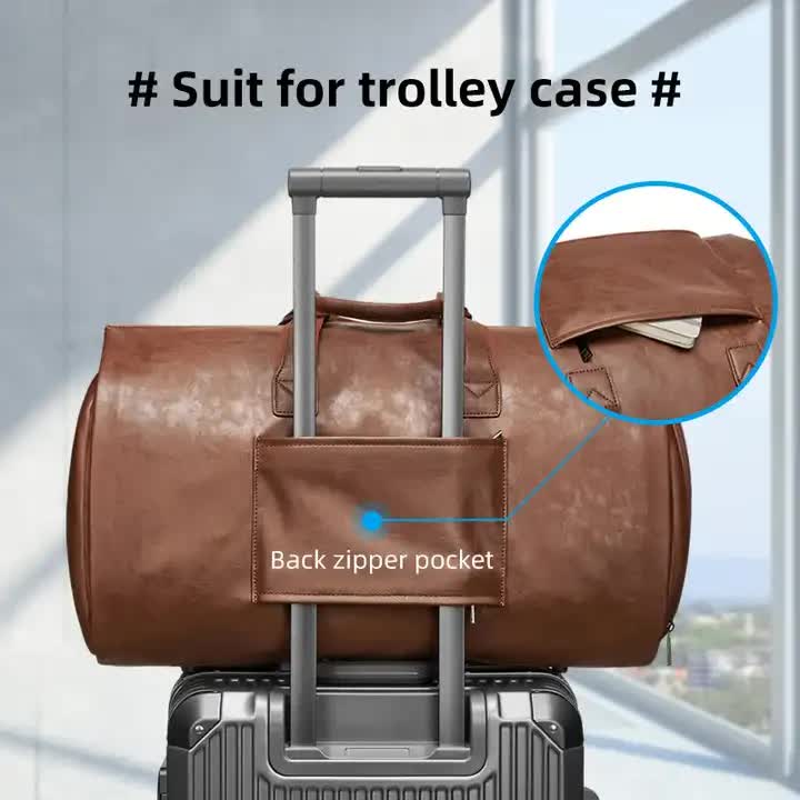 Red PU Leather Travel Duffel Bag | Large Capacity | Waterproof Suit Bag | Shoe Compartment