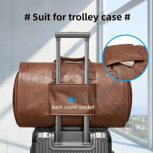 Red PU Leather Travel Duffel Bag | Large Capacity | Waterproof Suit Bag | Shoe Compartment