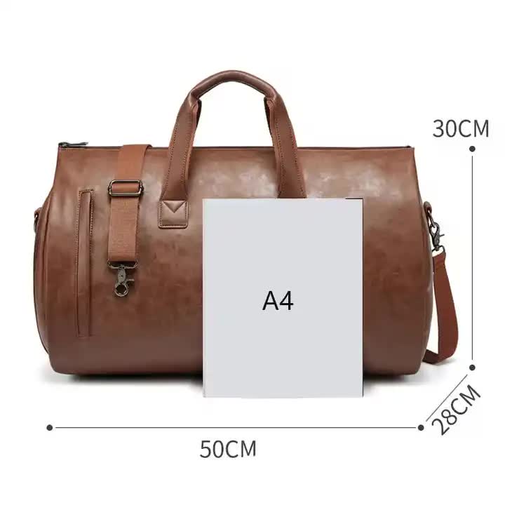 Red PU Leather Travel Duffel Bag | Large Capacity | Waterproof Suit Bag | Shoe Compartment