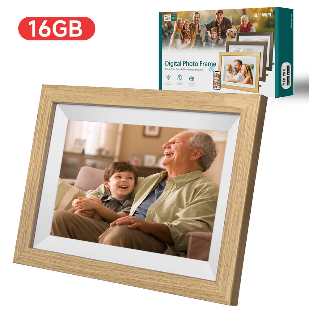 10.1-Inch Wooden Frame WiFi Digital Photo Frame | 16GB Storage | IPS Touchscreen | App Remote Sharing