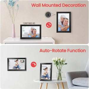 10.1-Inch Wooden Frame WiFi Digital Photo Frame | 16GB Storage | IPS Touchscreen | App Remote Sharing