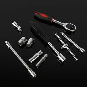 82-Piece Professional Automotive Repair Tool Set | 1/2 & 1/4 Drive Ratchets | Sockets & Wrenches | Engine, Tire & Spark Plug Maintenance