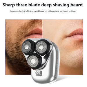 TS-099 Blue Rechargeable Electric Rotary Shaver for Men | LED Display | USB Charging | Compact & Portable Design