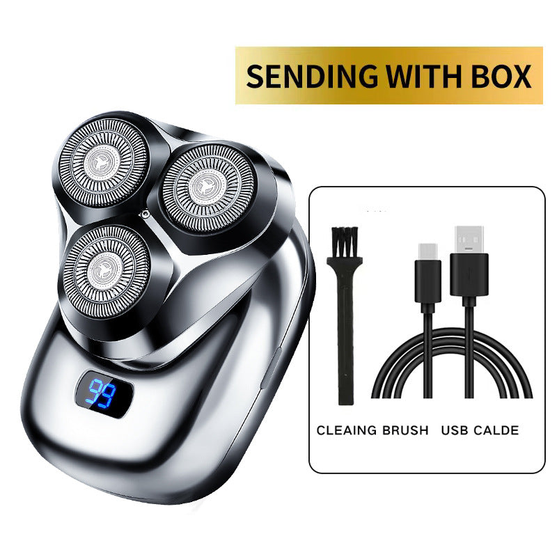 TS-099 Gray Rechargeable Electric Rotary Shaver for Men | LED Display | USB Charging | Compact & Portable Design