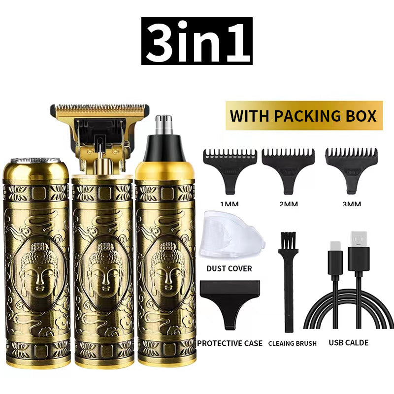3-in-1 Professional Hair Clipper Set | Rechargeable Beard Trimmer | Nose Hair Trimmer | Electric Shaver | USB Cable & Attachments