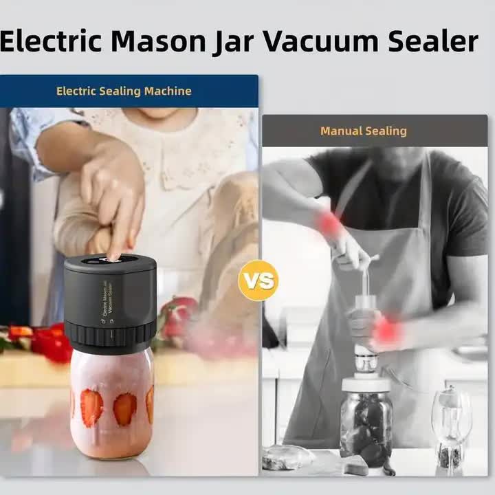 Portable Vacuum Sealer for Mason Jars, Regular Model KZ-80 (60 Sec Stop or Manual Stop) | Black Electric Food Preservation Machine with LED Display