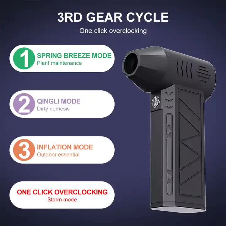 Black High-Speed Mini Turbo Fan | Handheld 130,000 RPM Brushless Blower for Camping & Dust Cleaning