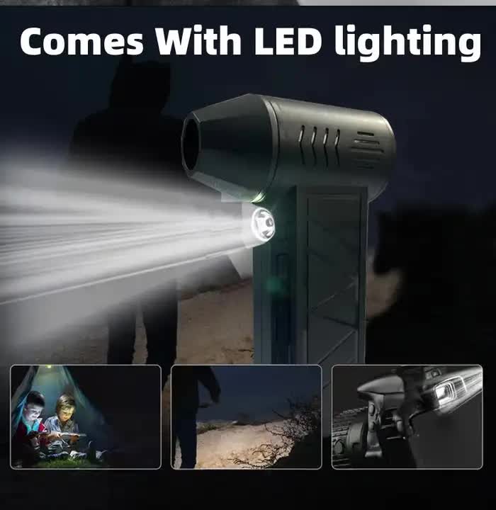 Black High-Speed Mini Turbo Fan | Handheld 130,000 RPM Brushless Blower for Camping & Dust Cleaning