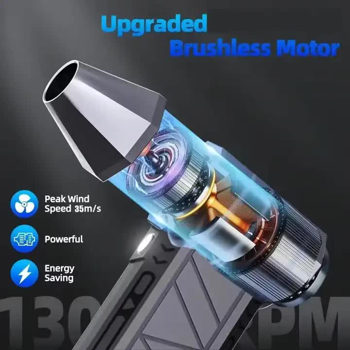 Black High-Speed Mini Turbo Fan | Handheld 130,000 RPM Brushless Blower for Camping & Dust Cleaning