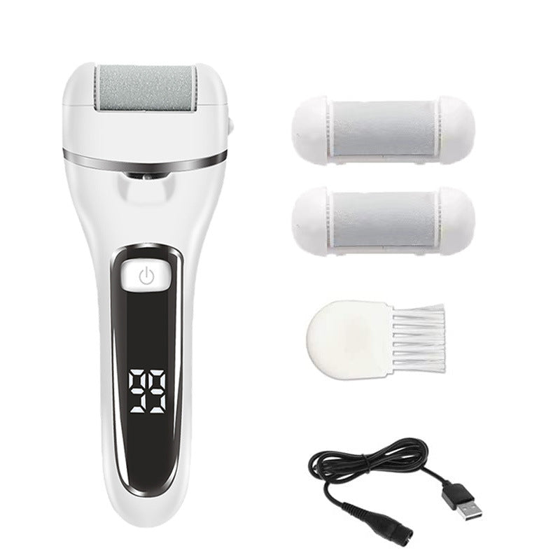 White Rechargeable Electric Foot File Callus Remover | LED Display | USB Charging