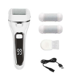 White Rechargeable Electric Foot File Callus Remover | LED Display | USB Charging