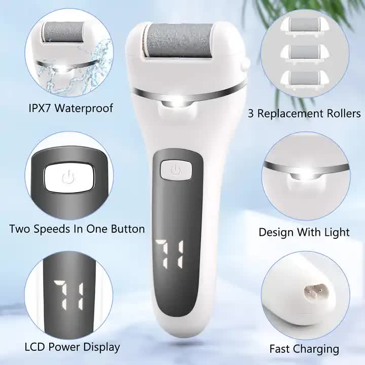 White Rechargeable Electric Foot File Callus Remover | LED Display | USB Charging