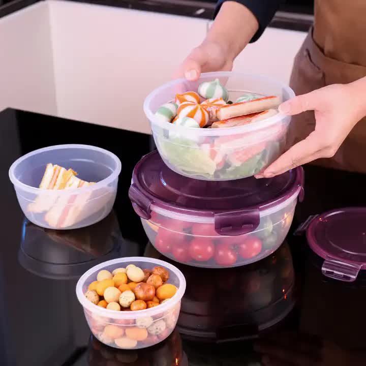 Purple Round Plastic Food Storage Containers Set | Microwave-Safe Bento Boxes with Airtight Lids for Kitchen & Fridge