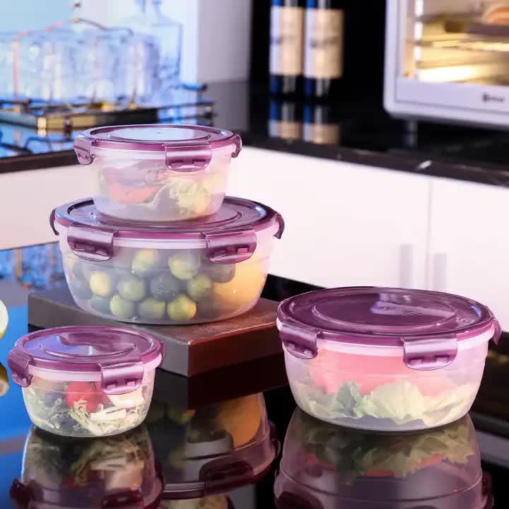 Purple Round Plastic Food Storage Containers Set | Microwave-Safe Bento Boxes with Airtight Lids for Kitchen & Fridge