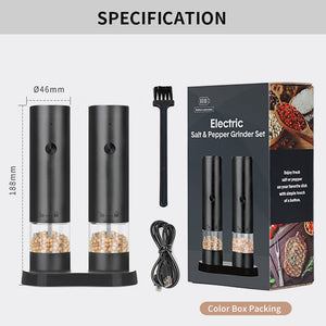 Rechargeable Electric Salt and Pepper Grinder Set | Adjustable Ceramic Grinding Core with USB Charging