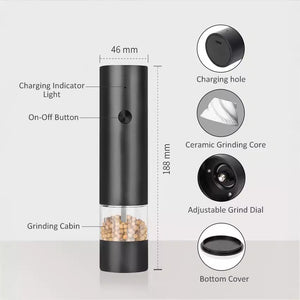 Rechargeable Electric Salt and Pepper Grinder Set | Adjustable Ceramic Grinding Core with USB Charging