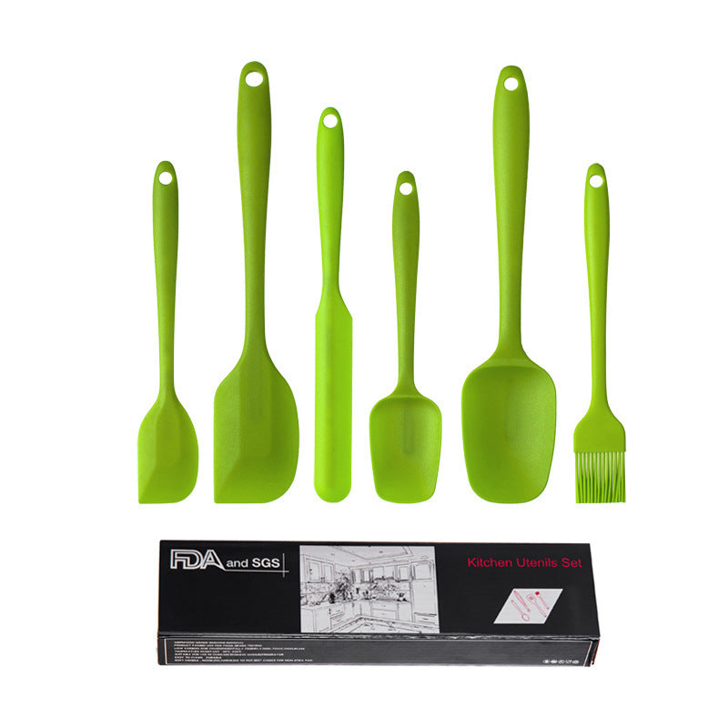 6-Piece Silicone Kitchen Utensil Set | Heat-Resistant Baking Tools with Spatulas, Spoon, and Brush (Green) (2 Set/12PCS)