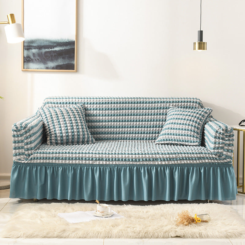 Elastic Sofa Cover | Two-Color Blue | Stretchable Fabric | Fits 190-230cm | Modern Furniture Slipcover