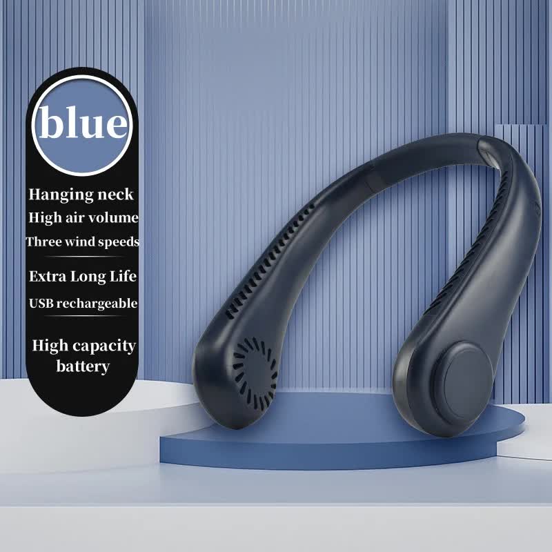 2PCS Leafless Hanging Neck Fan | Blue | Rechargeable | Portable Hands-Free Cooling | 3 Speed Modes | Outdoor & Indoor Use