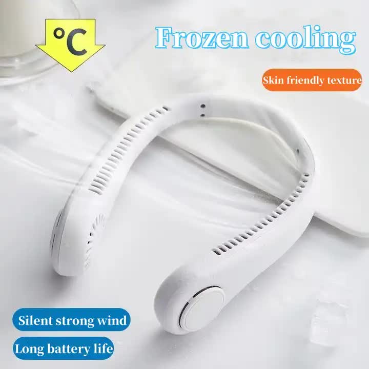 2PCS Leafless Hanging Neck Fan | Blue | Rechargeable | Portable Hands-Free Cooling | 3 Speed Modes | Outdoor & Indoor Use