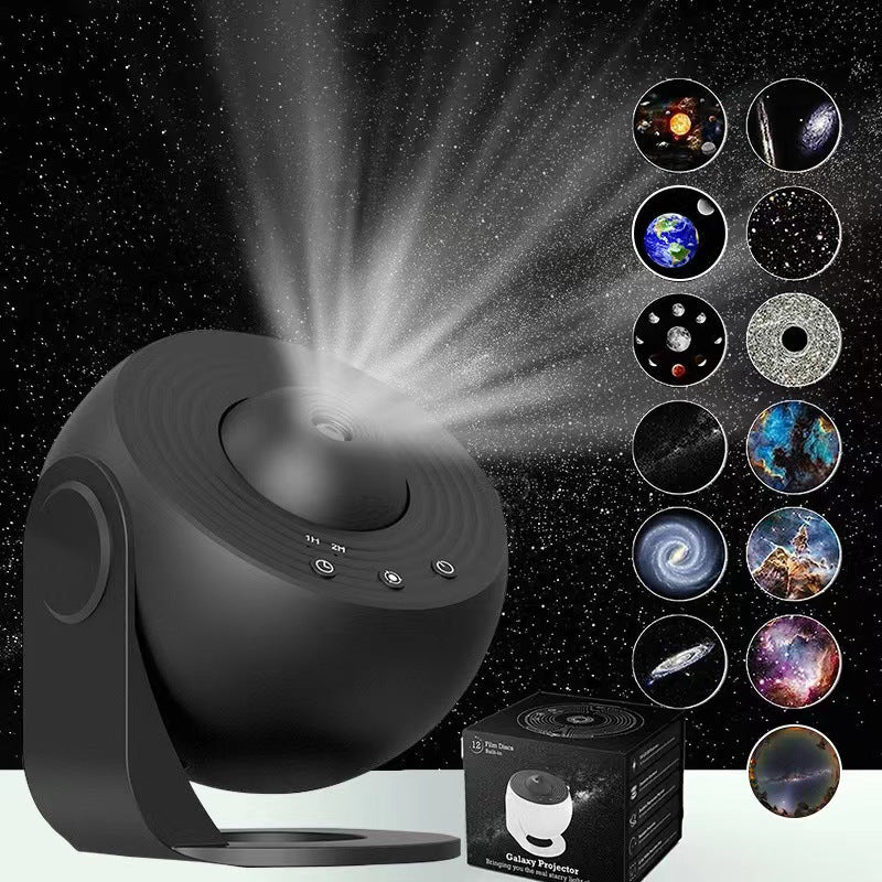 Starry Galaxy Projector Lamp | Black | High-Definition Focusable | 13 Film Slides | Creative Bedroom Mood Light