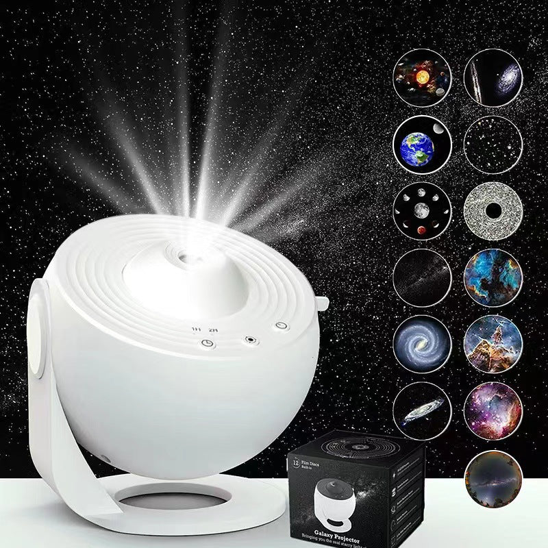 Starry Galaxy Projector Lamp | White | High-Definition Focusable | 13 Film Slides | Creative Bedroom Mood Light