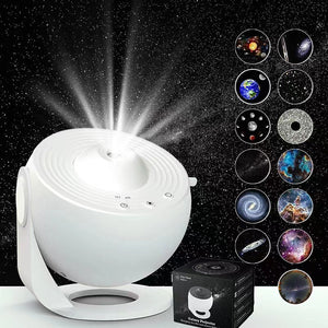 Starry Galaxy Projector Lamp | White | High-Definition Focusable | 13 Film Slides | Creative Bedroom Mood Light