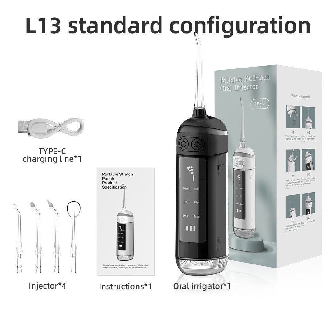 L13 Black Portable Electric Water Flosser | Handheld Teeth Cleaner | USB Rechargeable | Deep Oral Irrigator