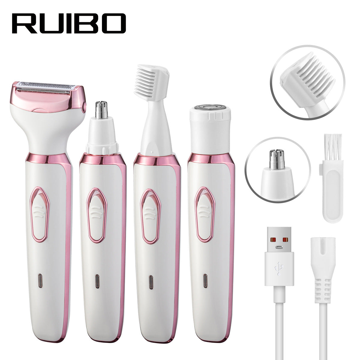 Women's 4-in-1 Electric Hair Removal Razor for Sensitive Areas | Underarm, Bikini Line & Body Grooming | (3028 White)