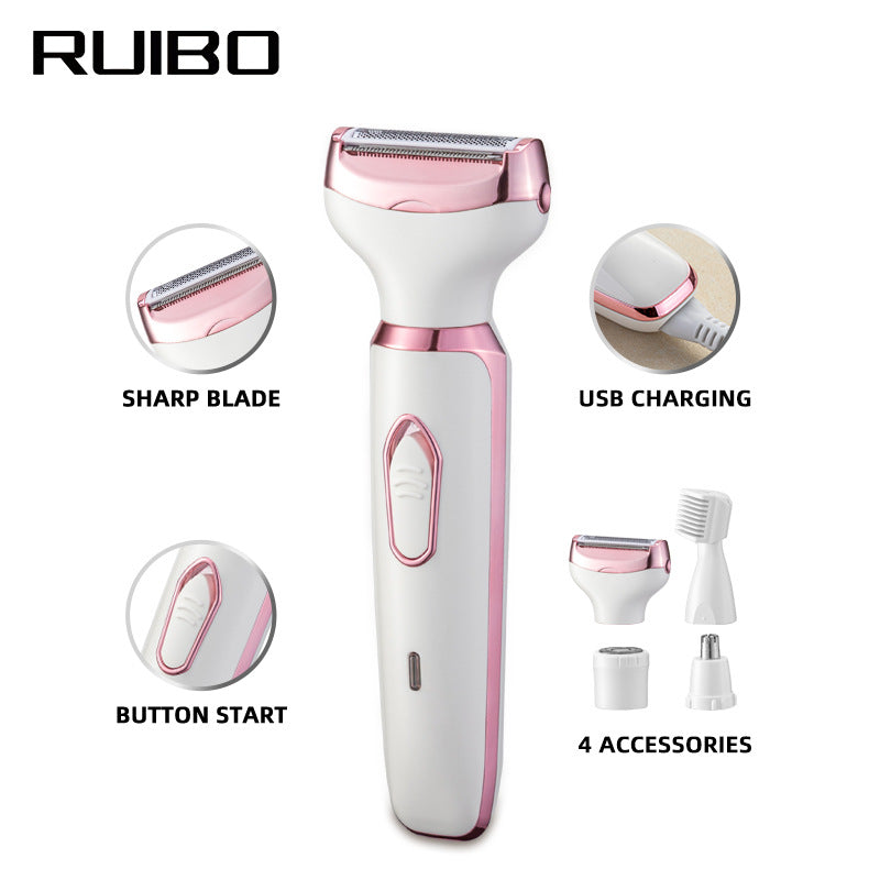 Women's 4-in-1 Electric Hair Removal Razor for Sensitive Areas | Underarm, Bikini Line & Body Grooming | (3028 White)