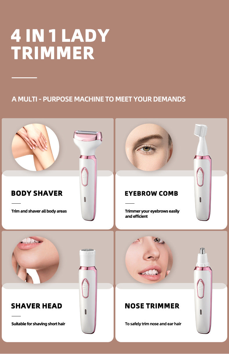 Women's 4-in-1 Electric Hair Removal Razor for Sensitive Areas | Underarm, Bikini Line & Body Grooming | (3028 White)