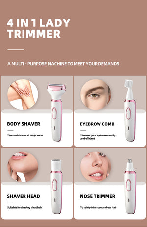 Women's 4-in-1 Electric Hair Removal Razor for Sensitive Areas | Underarm, Bikini Line & Body Grooming | (3028 White)