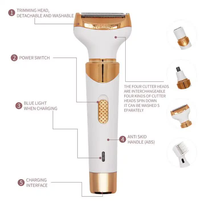 Women's 4-in-1 Electric Hair Removal Razor for Sensitive Areas | Underarm, Bikini Line & Body Grooming | (3021 White)