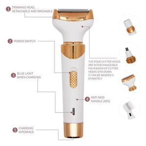 Women's 4-in-1 Electric Hair Removal Razor for Sensitive Areas | Underarm, Bikini Line & Body Grooming | (3021 White)