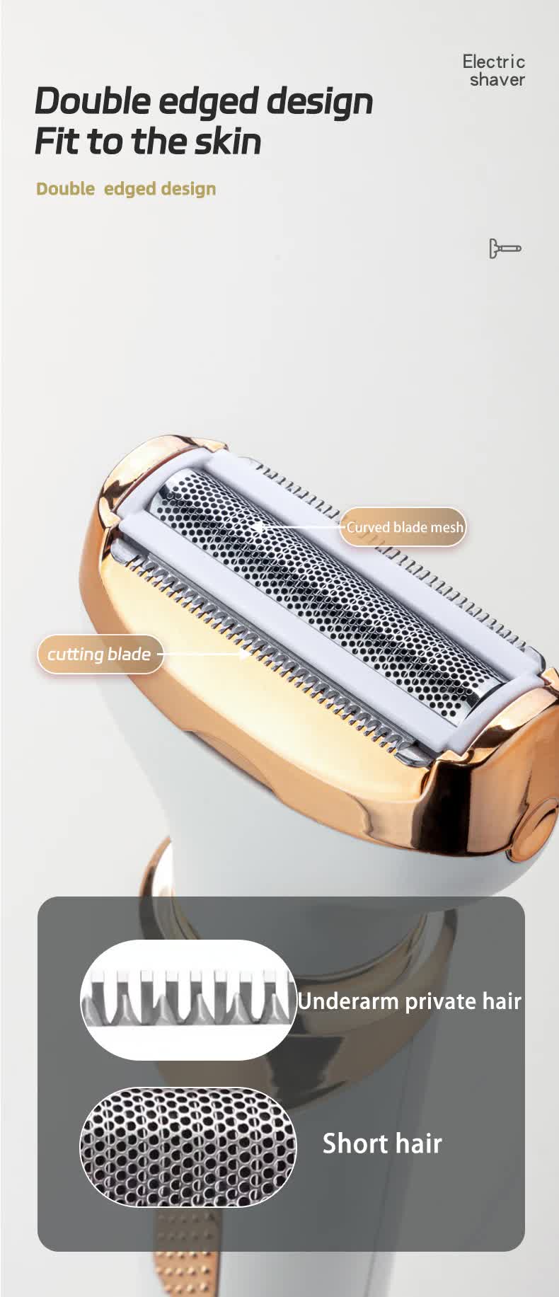 Women's 4-in-1 Electric Hair Removal Razor for Sensitive Areas | Underarm, Bikini Line & Body Grooming | (3021 White)