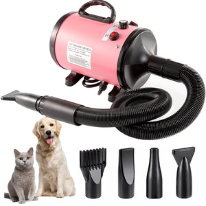 Pet Hair Dryer with Multiple Nozzles | Powerful & Quiet | Dogs & Cats | Pink