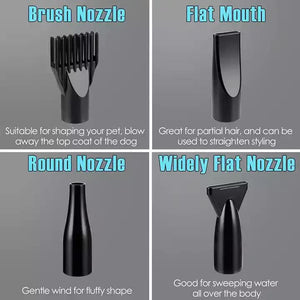 Pet Hair Dryer with Multiple Nozzles | Powerful & Quiet | Dogs & Cats | White