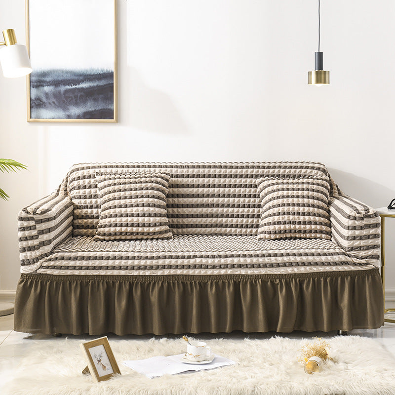Elastic Sofa Cover | Two-Color Coffee | Stretchable Fabric | Fits 145-185cm | Stylish Sofa Slipcover