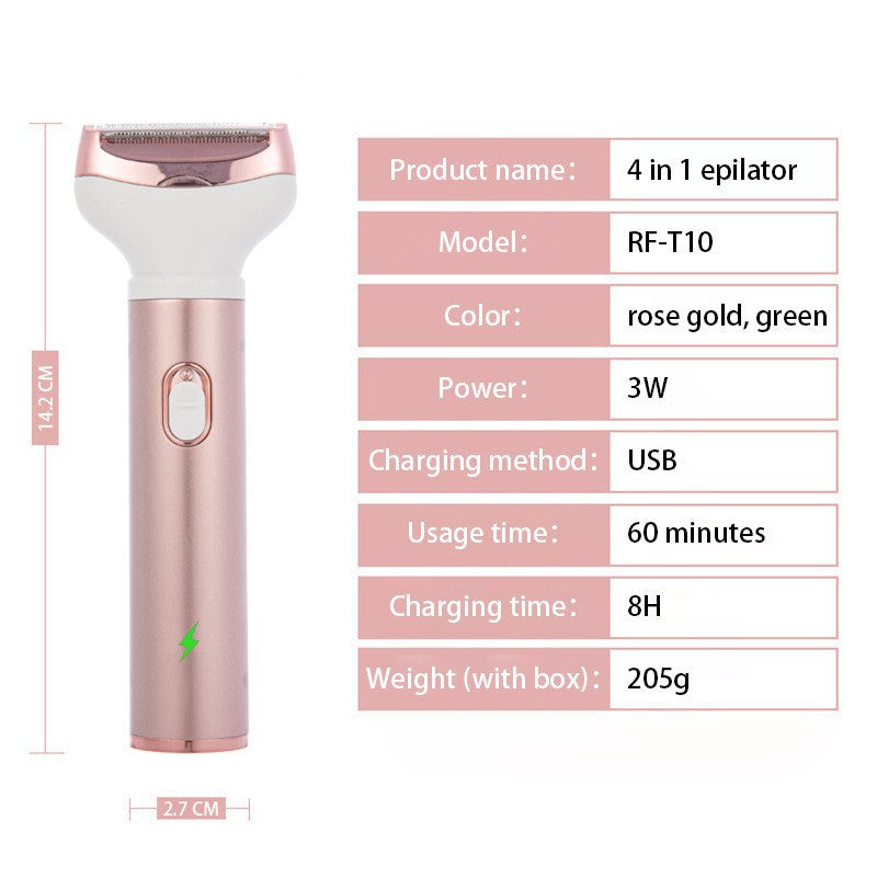 4-in-1 Women's Electric Hair Removal Trimmer | Multifunctional Grooming Kit | Underarms, Bikini, Nose & Eyebrows | USB Rechargeable