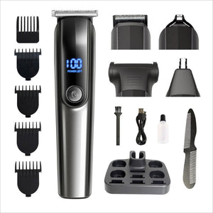 Gray Multifunctional Rechargeable Hair Clipper Set | Waterproof Electric Hair Trimmer