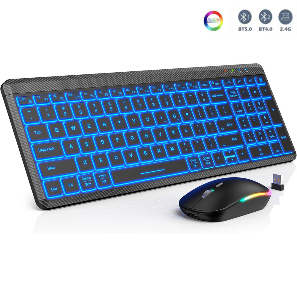 Ultra-Thin Wireless Backlit Keyboard & Mouse Combo | Rechargeable | Multi-Device Bluetooth for Mac, Windows, iOS