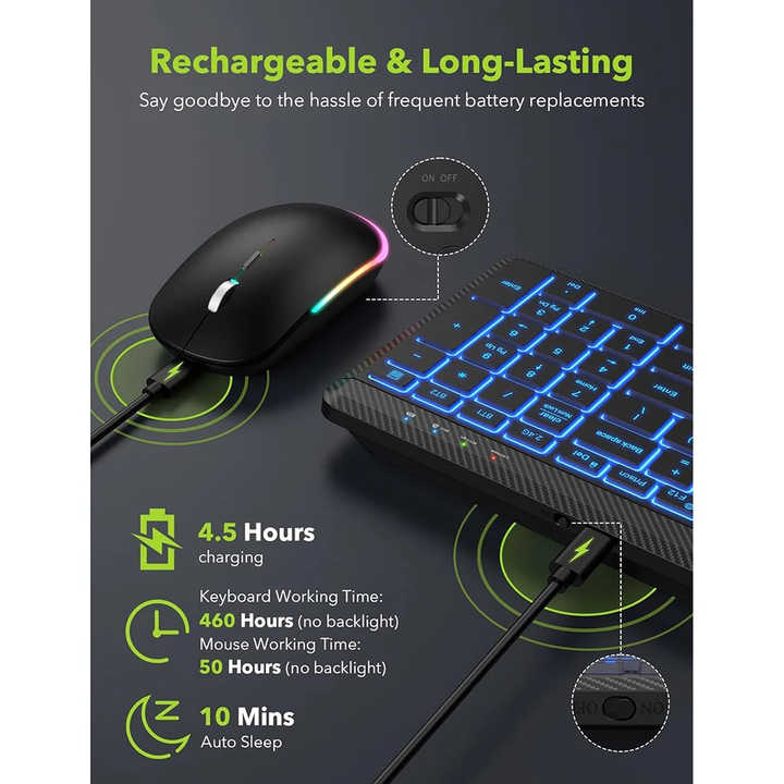 Ultra-Thin Wireless Backlit Keyboard & Mouse Combo | Rechargeable | Multi-Device Bluetooth for Mac, Windows, iOS