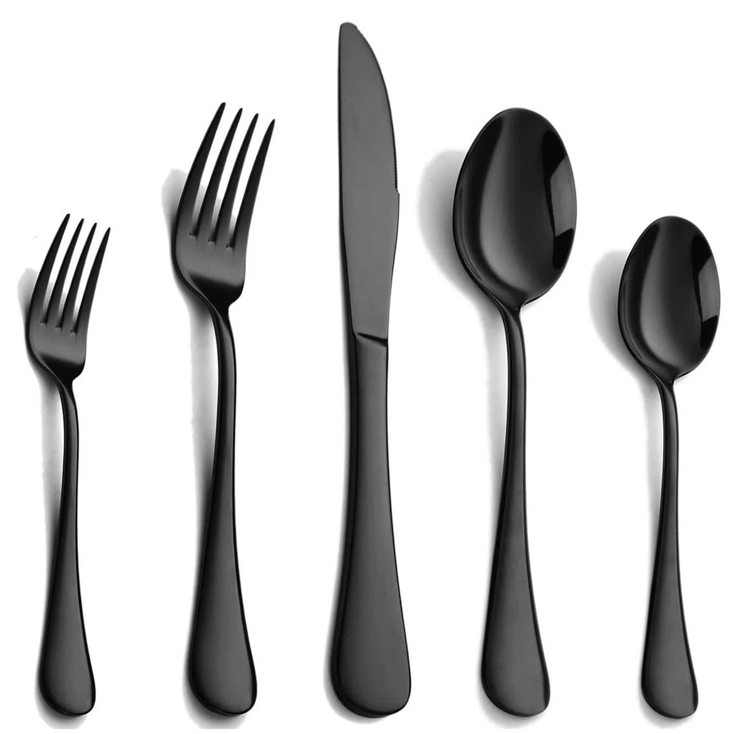 Black 410 Stainless Steel Cutlery Set | Western Steak Knife, Fork & Spoon Set, 6 Set/30-Piece Dinnerware Set