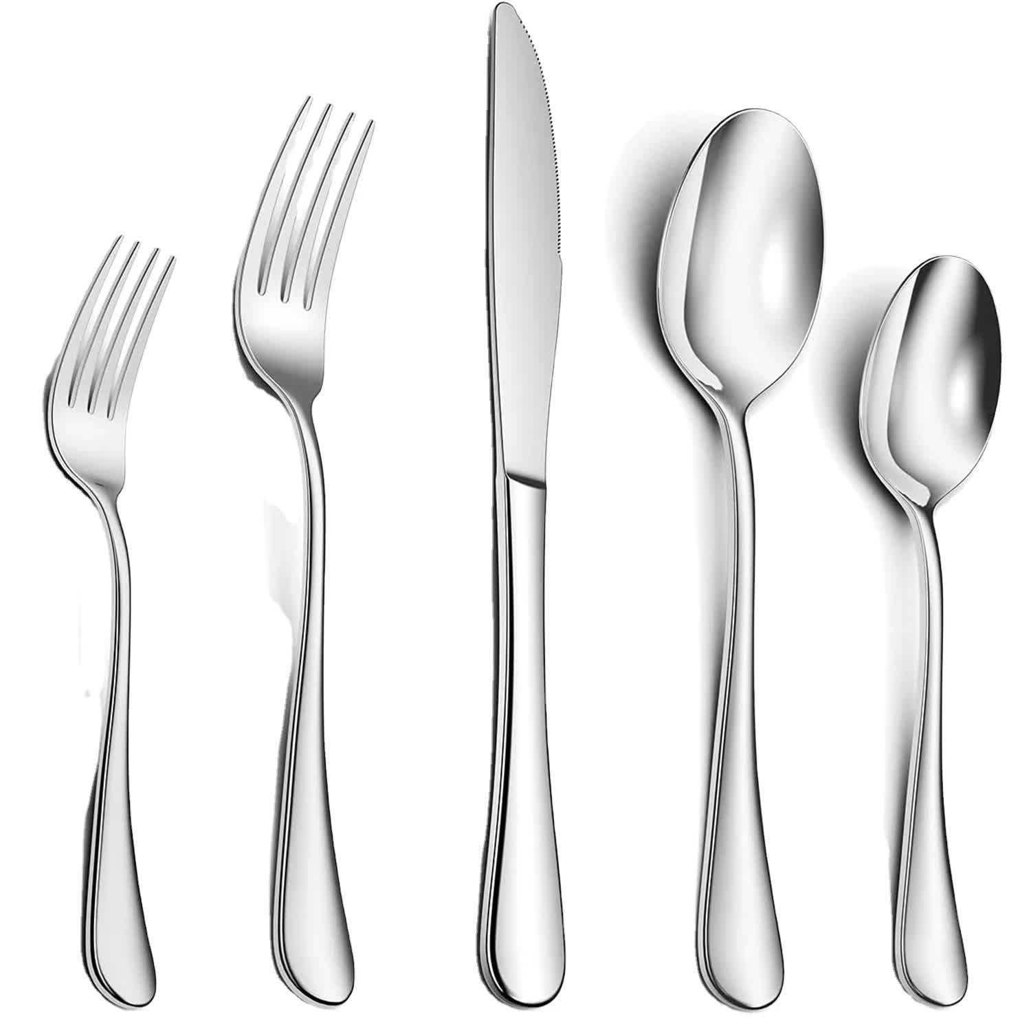Silver 410 Stainless Steel Cutlery Set | Western Steak Knife, Fork & Spoon Set, 6 Set/30-Piece Dinnerware Set