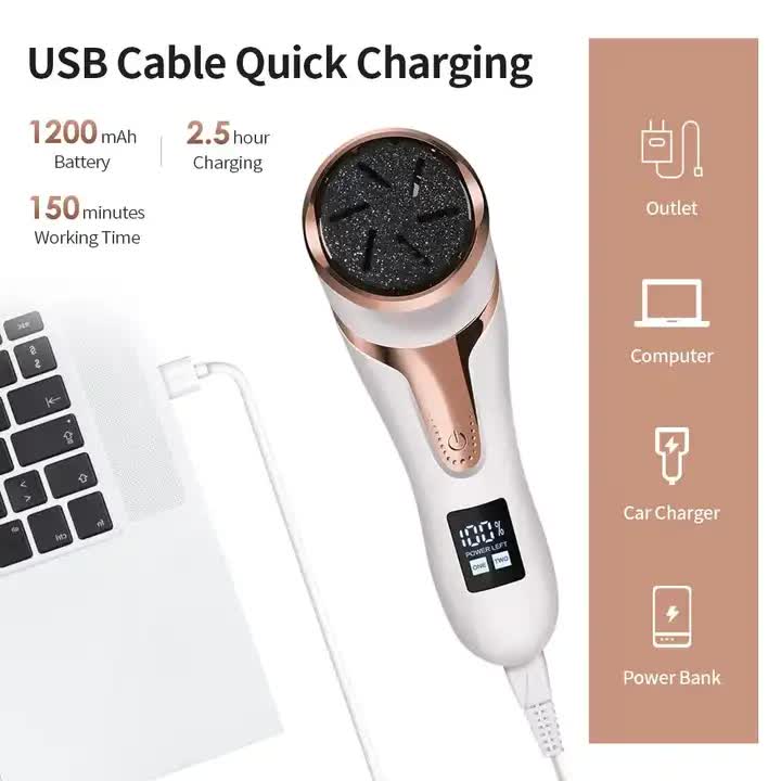 Black Electric Foot Callus Remover | Rechargeable Waterproof Pedicure Tool | Automatic Dead Skin Removal