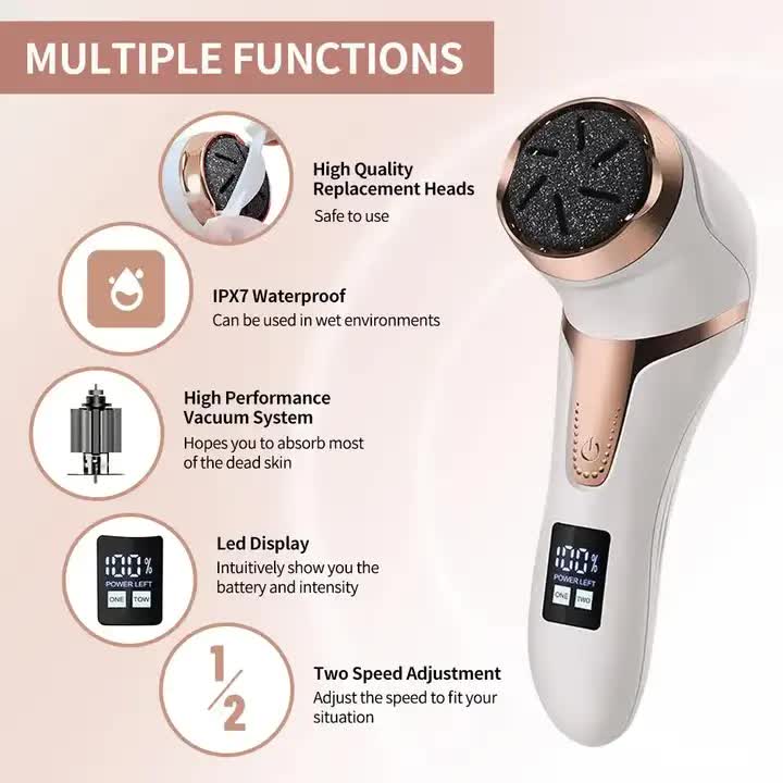 Black Electric Foot Callus Remover | Rechargeable Waterproof Pedicure Tool | Automatic Dead Skin Removal