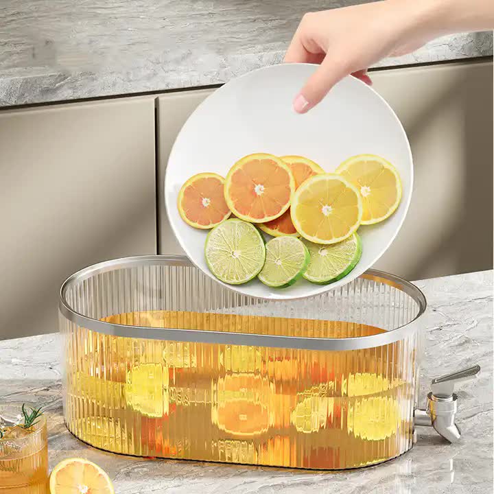 Light Green Refrigerator Cold Water Dispenser | 5.3L Fruit Tea Jug with Tap | For Home Beverages