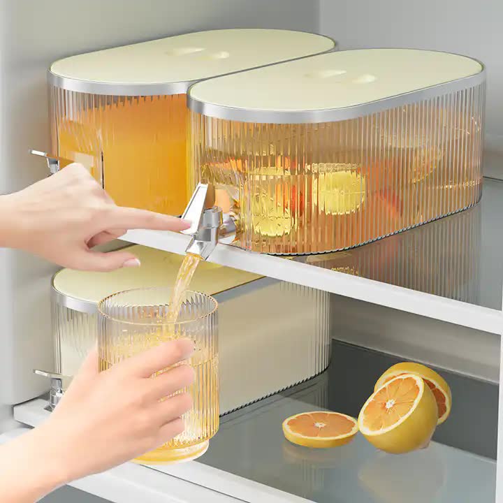 Elegant White Refrigerator Cold Water Dispenser | 5.3L Fruit Tea Jug with Tap | For Home Beverages